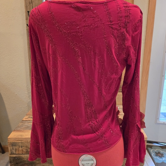 Sparkly Red Christmas Crop Top S Poinsettias Upcycled Holiday - Picture 3 of 3